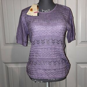 Purple Lilac Crochet Knit Blouse Shirt Medium Boho Soft Girl cottage core